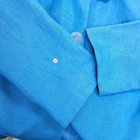 JM Collection‎ Women Jacket 16 Linen Blue 3/4 Sleeve Coastal Classic Boxy READ - Picture 7 of 9